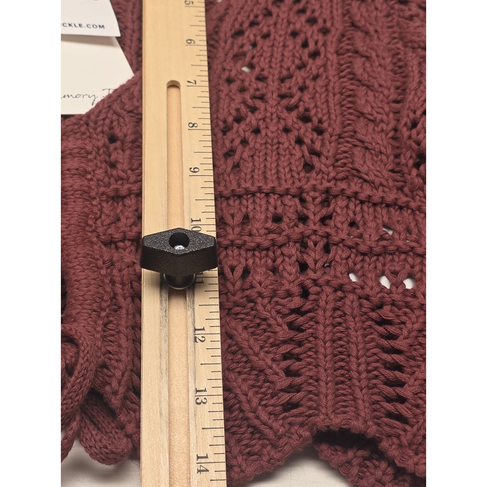Emory Park Chocolate Pointelle Tie Front Cropped Cardigan Small NEW Buckle - Picture 7 of 9